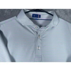 Stitch Golf Mens Large Polo Shirt Purple Green Striped Short Sleeve Performance